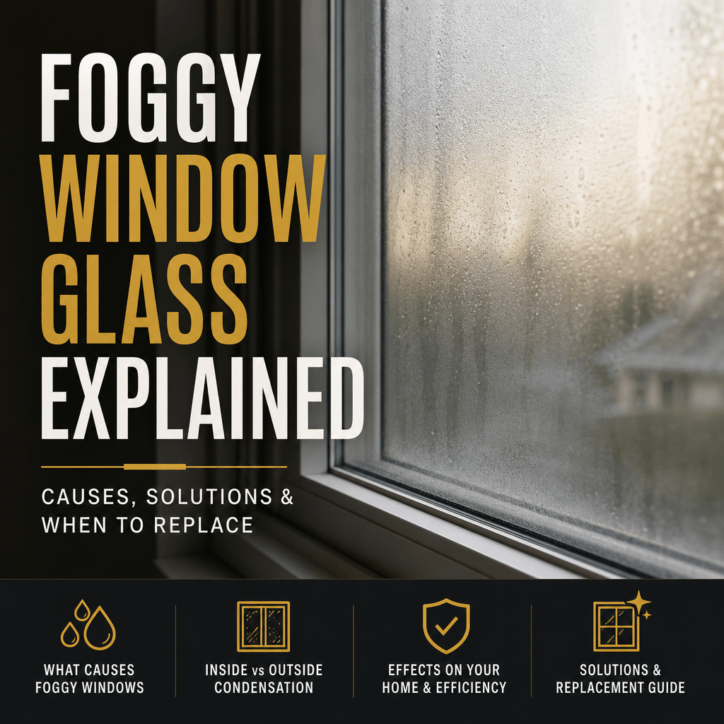 Foggy window glass caused by a failed seal on a double-pane window, showing the need for glass replacement in North Richland Hills, TX